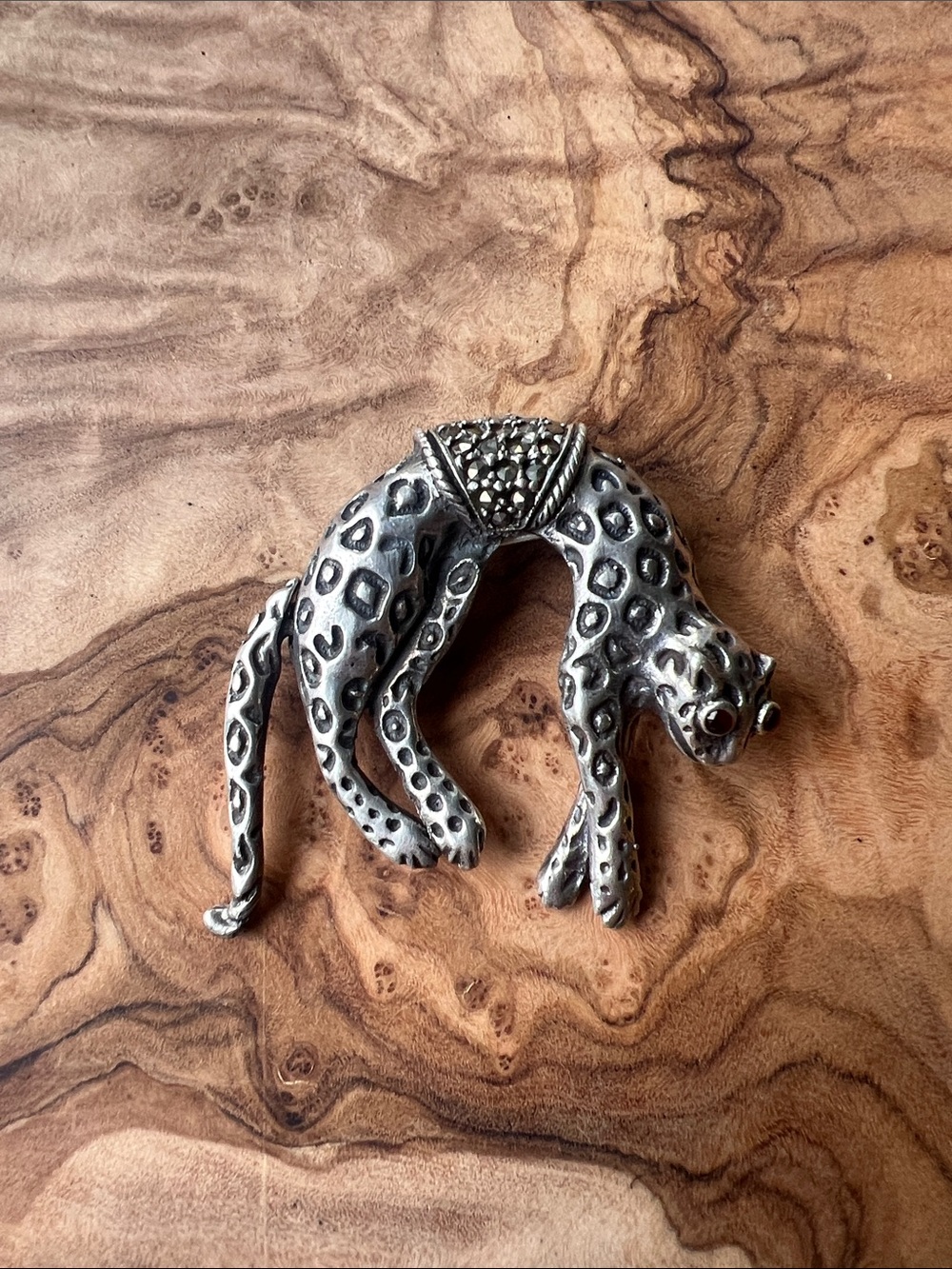 liberty Silver-Tone Leopard Brooch with Marcasite Detail. Moving tail